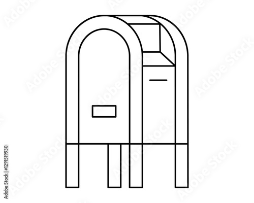 Hand drawn cute outline illustration of metal street mailbox. Flat vector letter box line art doodle. Communication or correspondence  receive icon. Paper message. Delivery service sticker. Isolated.