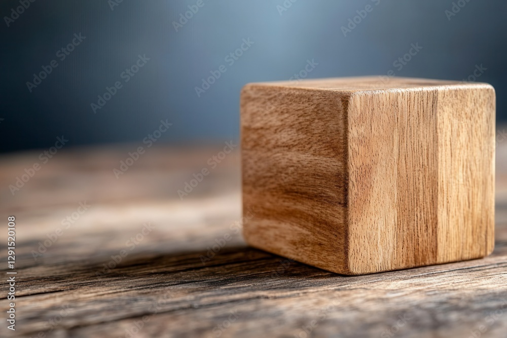 Simple wooden block on a table displaying the natural texture and quality of the material in a minimalist setting Simple wooden block on a table displaying the natural texture and quality of the material in a minimalist setting
