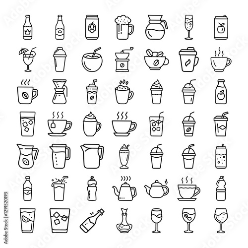 Beverage Icons Drinks, Coffee, Tea, Juice, Bottles, Cans