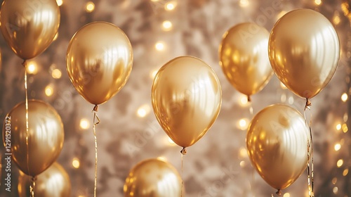 Golden Balloons Floating Elegantly in a Dreamy Room with Soft Lighting