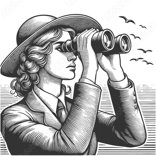 Woman Using Binoculars vector illustration