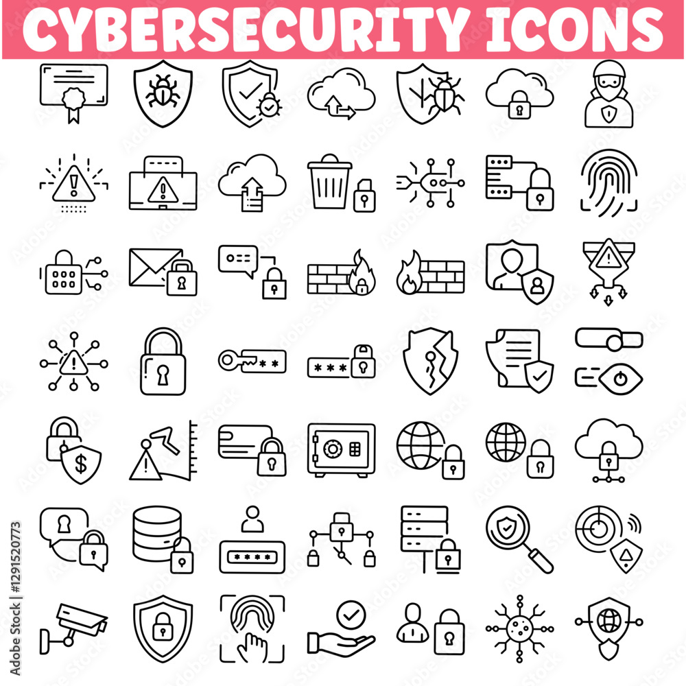 Cybersecurity Icons Data Protection, Privacy, Network Security, and More