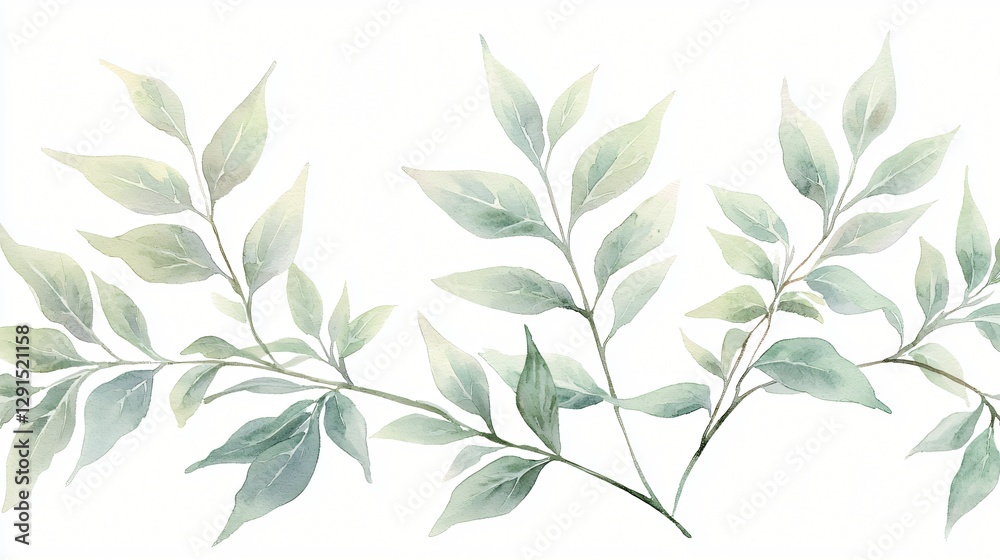 Fototapeta premium Watercolor Green Leaves Border