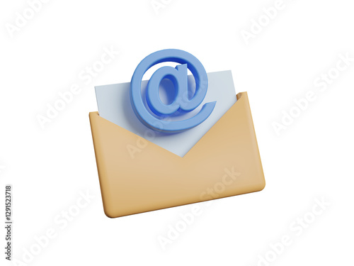 Electronic mail icon isolated on transparent background, email marketing concept. New email notification concept for business e-mail communication and digital marketing. 3d rendering illustration photo