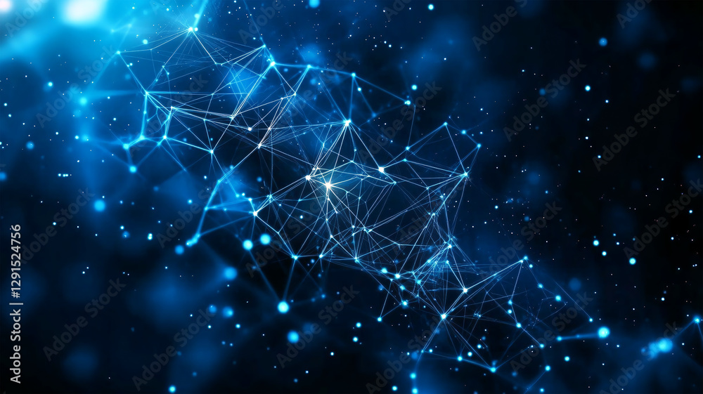 Fototapeta premium Blue abstract background with a network grid and particles connected