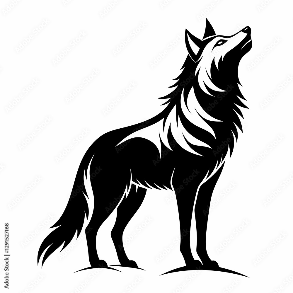 Fierce Snarling Wolf Head with Detailed Fur in Tribal Style, High Contrast Fierce Snarling Wolf Head with Detailed Fur in Tribal Style, High Contrast