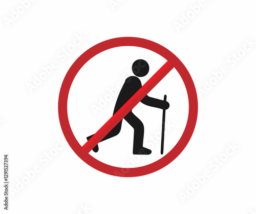 Prohibited Pedestrian Access Sign Showing Elderly Person with Cane