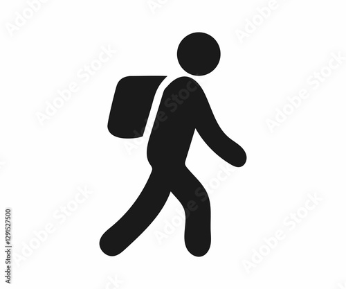 Simple icon of a person walking with a backpack.