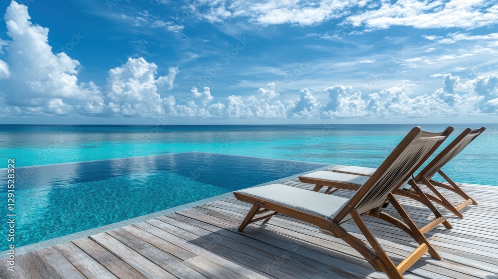 Fototapeta premium luxury overwater bungalow pool and loungers
