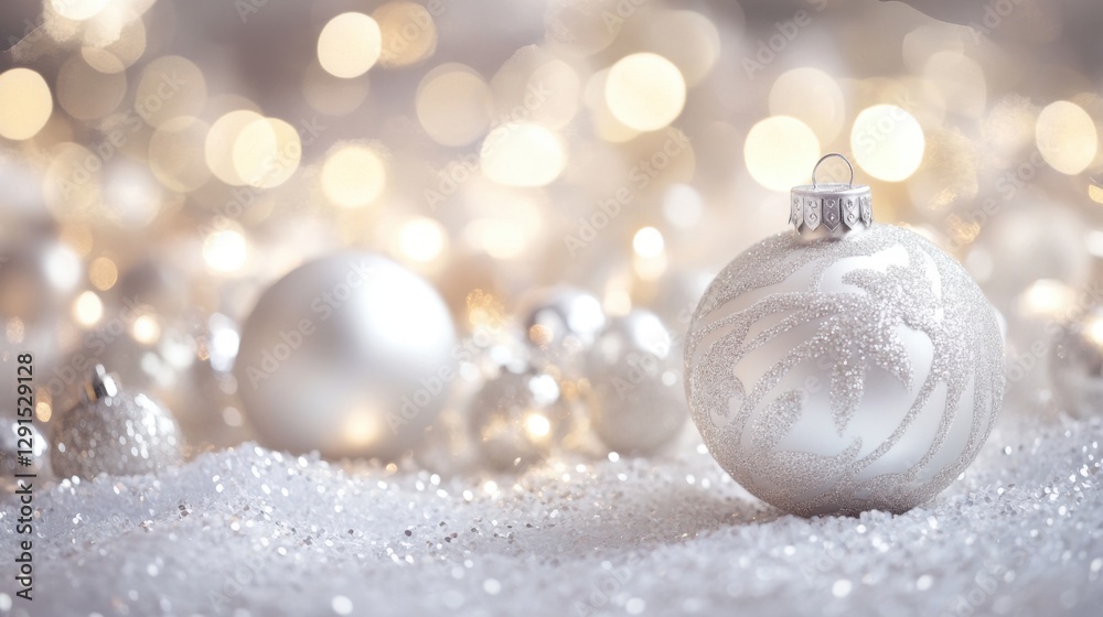 sparkling silver christmas ornament on glittery surface sparkling silver christmas ornament on glittery surface