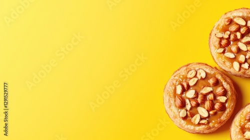 Golden yellow backdrop highlights delicious pastries topped with