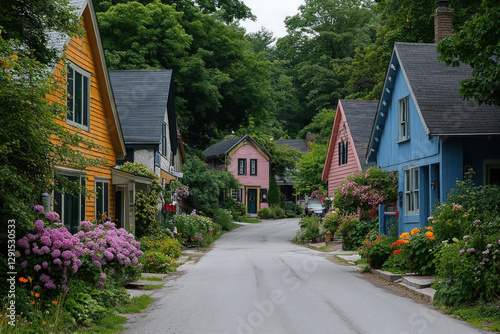 A charming street in Traverse City, Michigan, peaceful and picturesque, small-town vibe photo