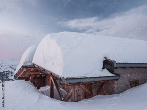 Snowshoeing to the Fevri malga on Mount Spinale. Easy snowshoe hike from Madonna di Campiglio (1h30/2h). Wonderful views of the Brenta Dolomites, Madonna di Campiglio, Trentino, Italy