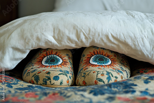 A pair of slippers peeking ...