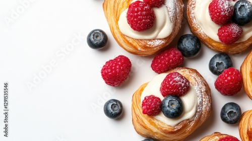 Delicious pastries topped with fresh raspberries and blueberries