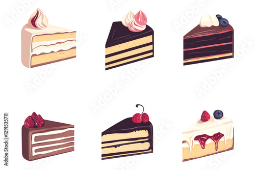 set of Cake slice Vector isolated on a white background, Flat style vector illustration. 