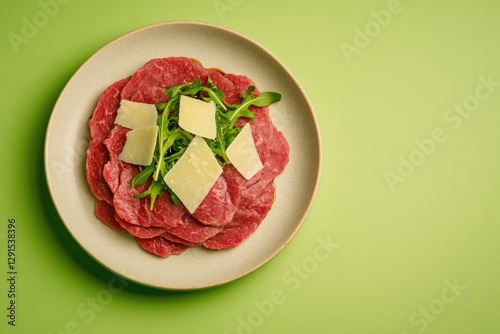 Delicious platter with thinly sliced meat, cheese, and fresh gre