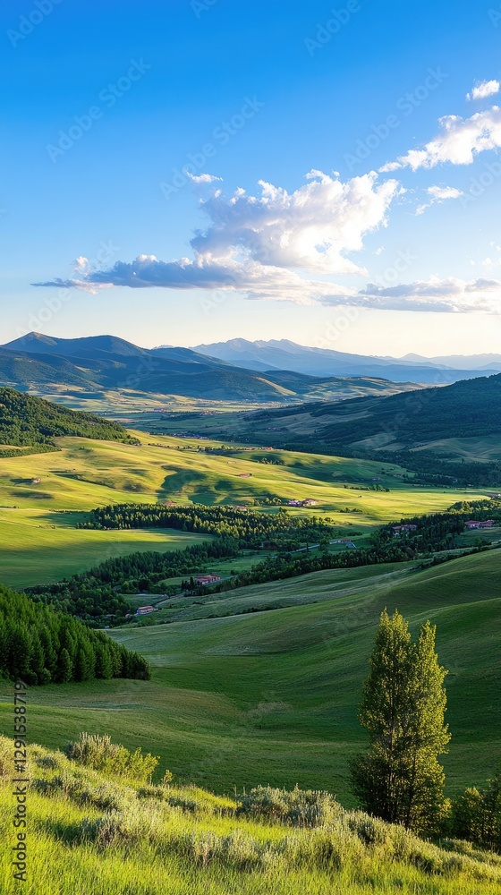 Peaceful view of lush green hills and grassy fields under a vibrant sunset sky in Tuscany during spring Peaceful view of lush green hills and grassy fields under a vibrant sunset sky in Tuscany during spring