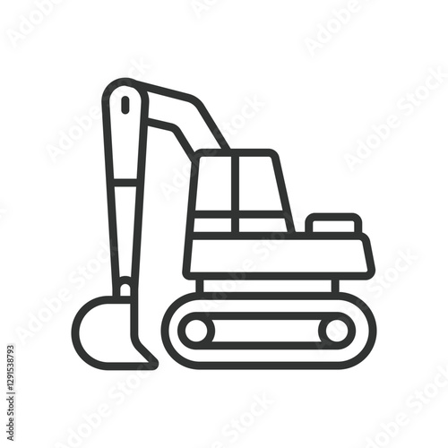 Excavator, icon in line design. Excavator, construction, heavy equipment, digger, machine, earthmover, hydraulic, industrial on white background vector. Excavator editable stroke icon