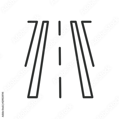 Road, icon in line design. Road, highway, street, asphalt, traffic, lane, transportation on white background vector. Road editable stroke icon