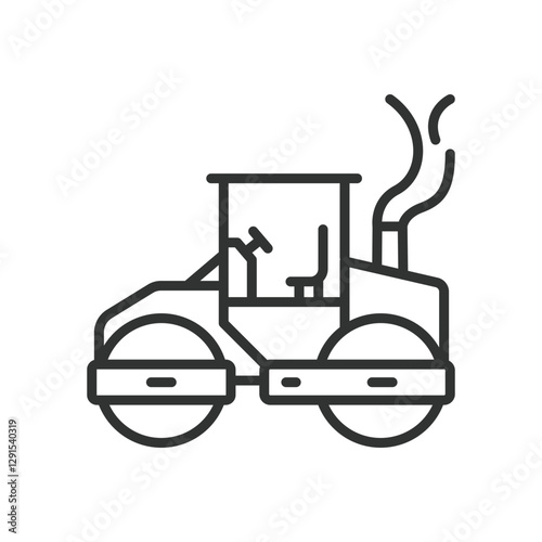 Steamroller, icon in line design. Steamroller, construction vehicle, road roller, machinery, compaction, construction equipment, paving on white background vector. Steamroller editable stroke icon