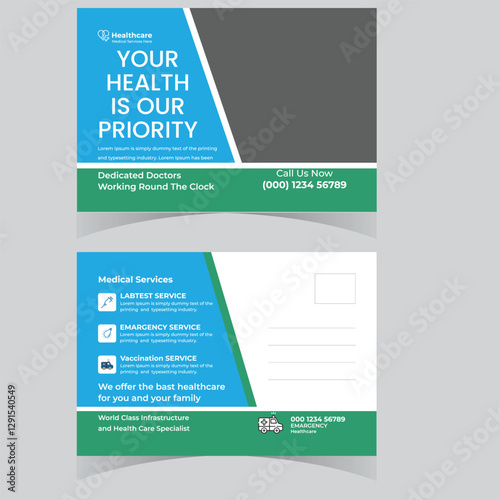 Modern Medical health care post card banner template design creative post card design premium vector