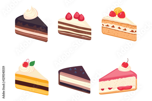 set of Cake slice Vector isolated on a white background, Flat style vector illustration. 