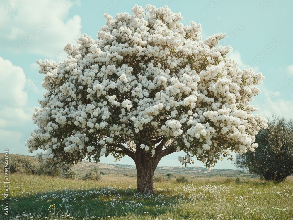 Fototapeta premium Spring Tree with Blossoms in Field
