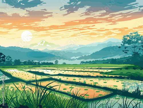 landscape with green field and blue sky