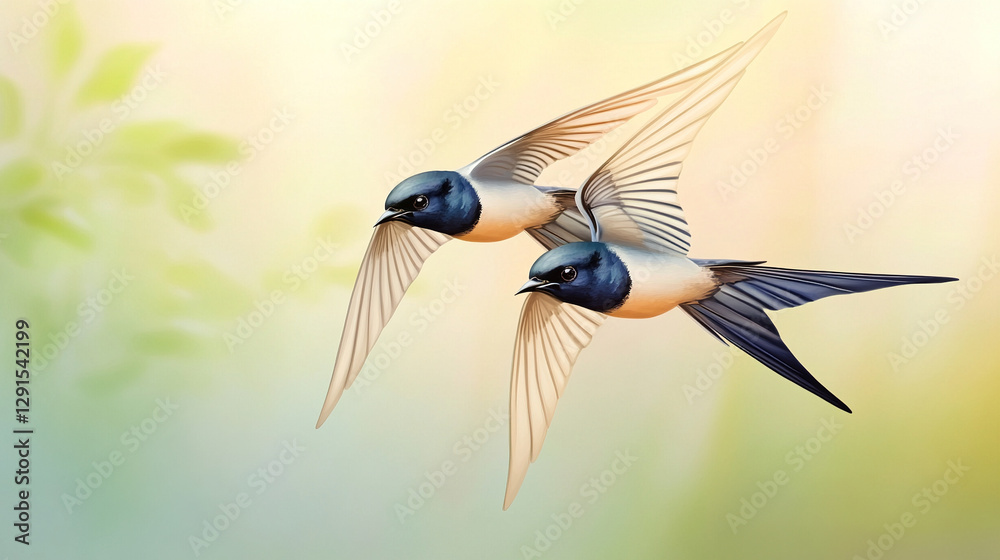 Obraz premium Swallows in the Grass