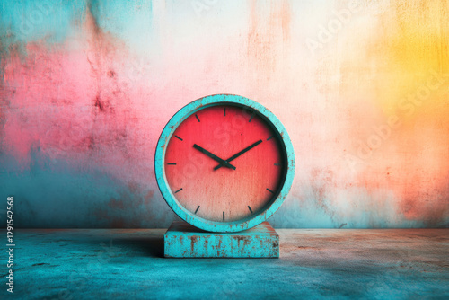 Vintage Clock on a Colorful Background with Grunge Texture and Soft Lighting Effects photo