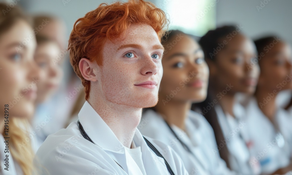 Fototapeta premium Young medical students engaged during a lecture in a classroom
