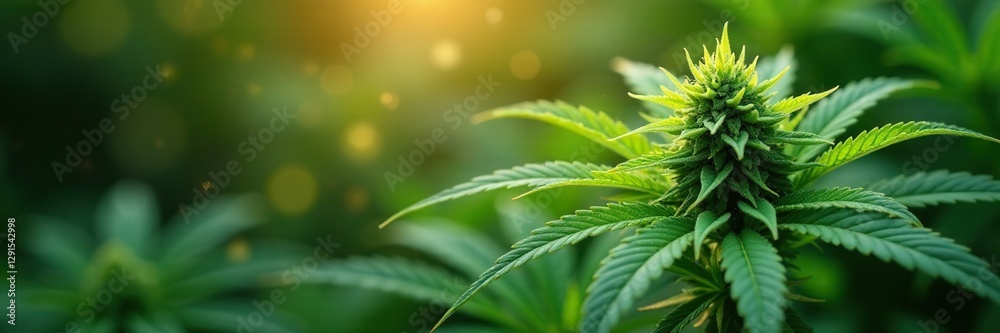 Glittering dust settles on cannabis leaves softly, hazy, gentle, soft Glittering dust settles on cannabis leaves softly, hazy, gentle, soft