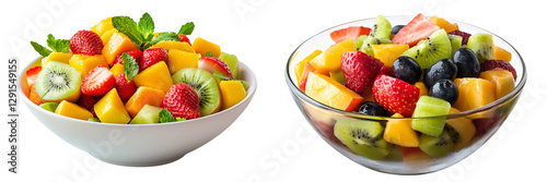Set of a Fruit salad in a bowl, isolated on transparent background.