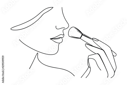 Elegant Line Art Woman Applying Makeup with Brush