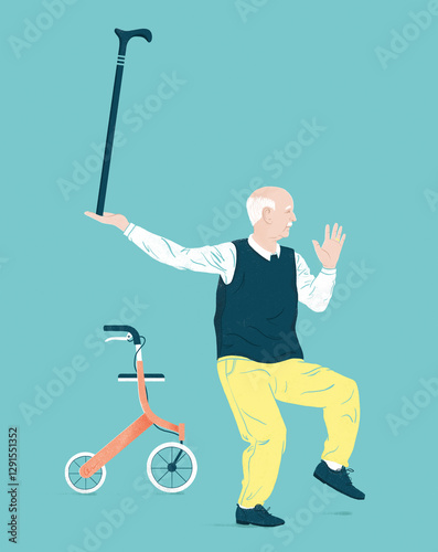 A senior man is keeping his balance