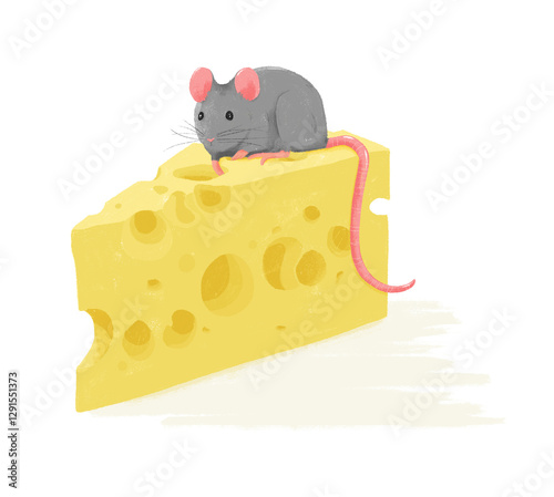 Mouse sitting on cheese with holes, concept for osteoporosis