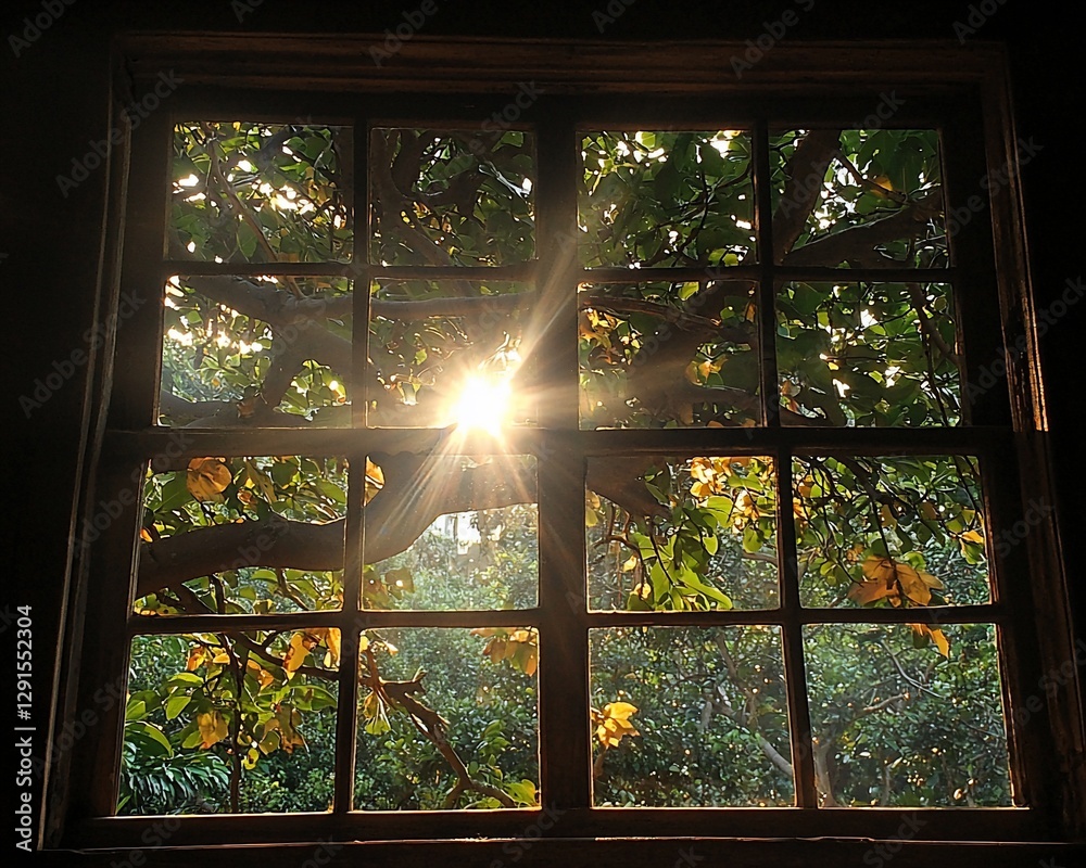 Sunlight through a tree-framed window. Sunlight through a tree-framed window.