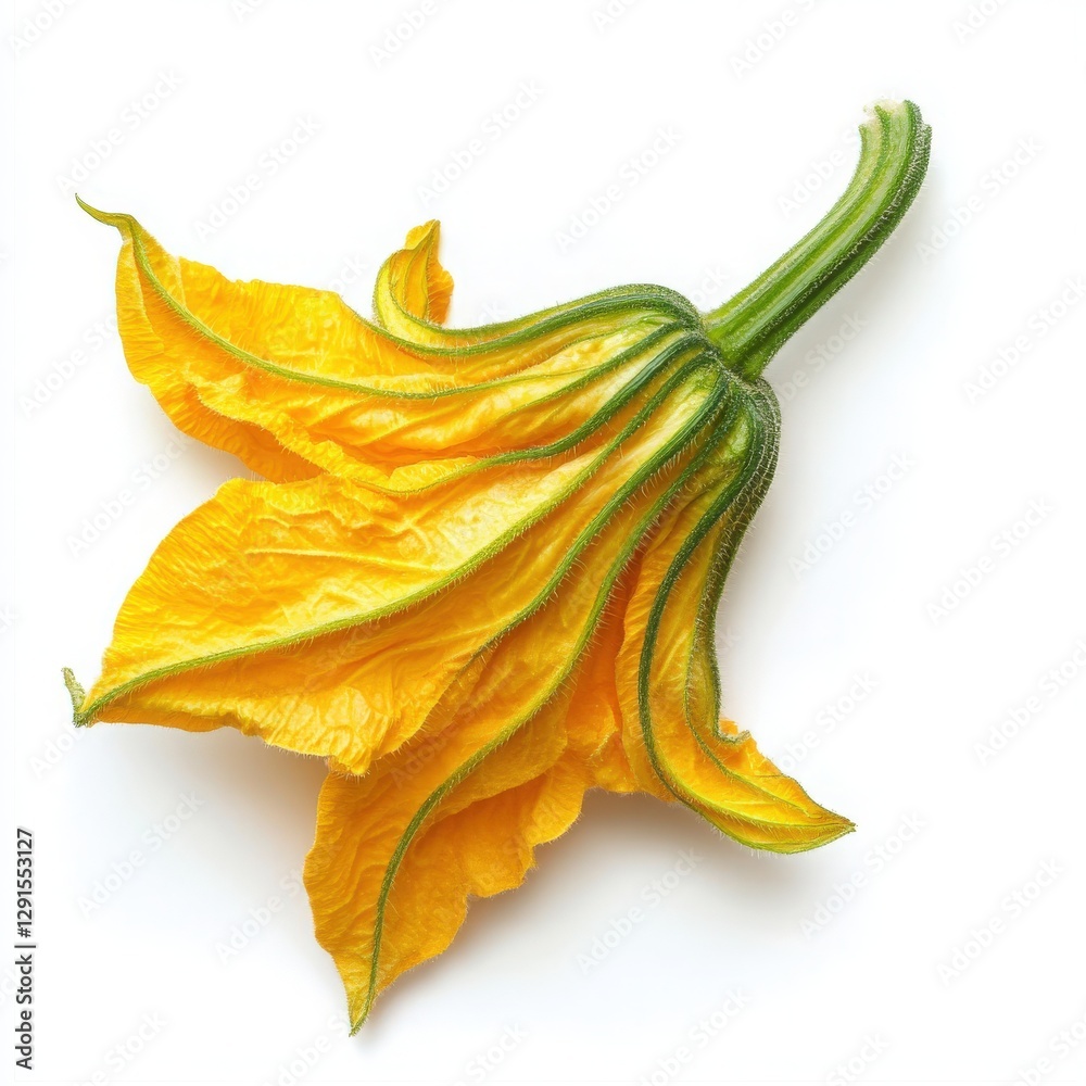 Fototapeta premium Vibrant Yellow Zucchini Flower on White Background