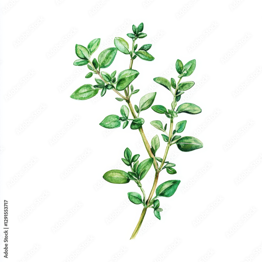 Fototapeta premium sprig of thyme with tiny green leaves, showcasing its vibrant color and delicate structure, perfect for culinary or decorative use