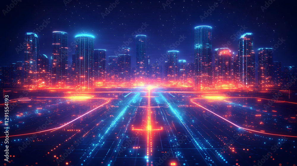 Obraz premium Futuristic city highway at night