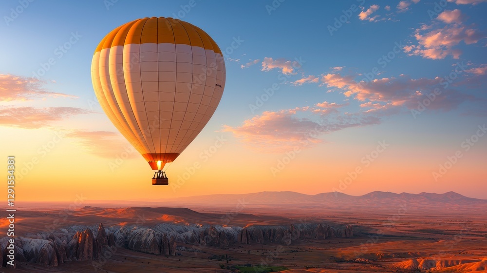 Fototapeta premium Colorful Hot Air Balloon Floating Above a Vast Desert Landscape