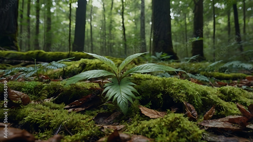 Fototapeta premium Emerging Plant Amidst Soft Moss
