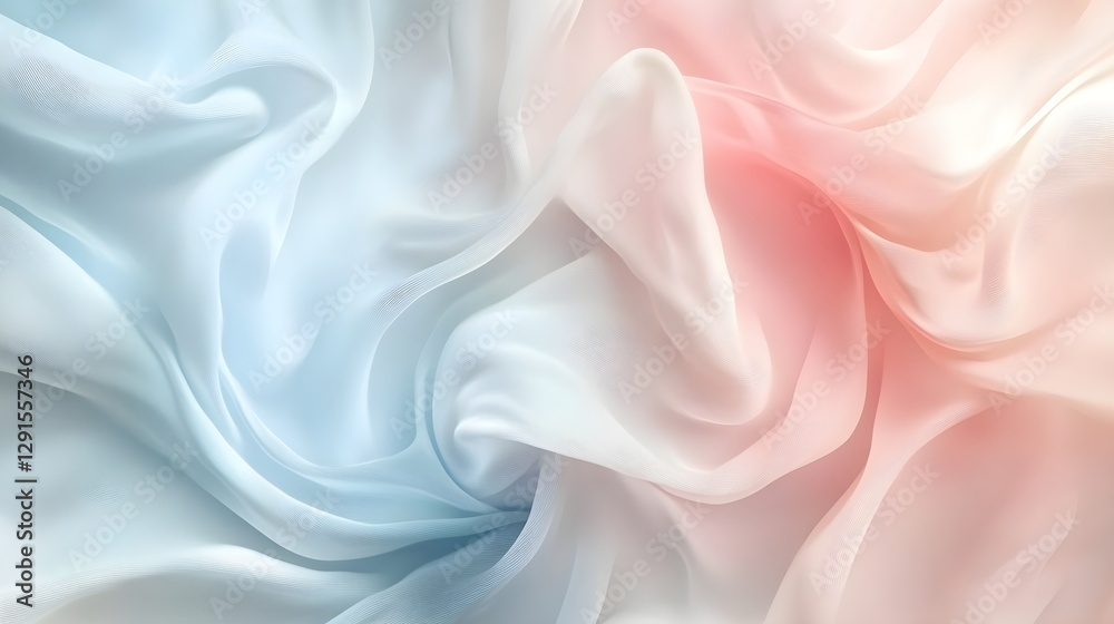 Obraz premium Photorealistic abstract background with soft pastel swirls in light blue and pale pink, featuring subtle beige geometric shapes, smooth gradients, and crisp texture details. High quality, 4K