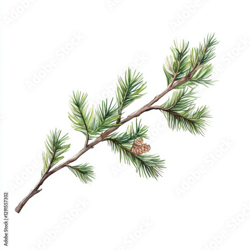 thin redwood branch with needle clusters and small pine cone, showcasing vibrant green needles and natural wood texture, evokes sense of tranquility and connection to nature