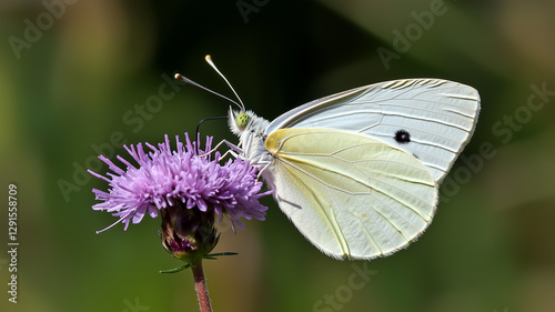 White Butterfly on Purple Flower
