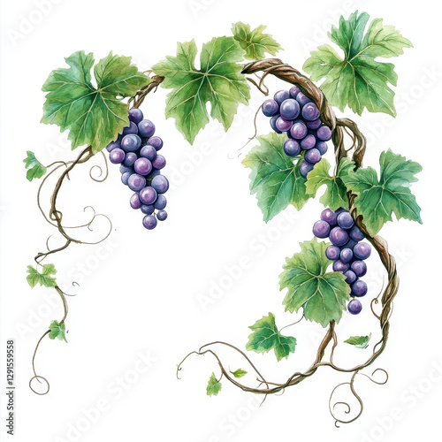 beautiful twisted grapevine with curling tendrils and ripe grapes, showcasing vibrant green leaves and rich purple fruit, perfect for decorative purposes