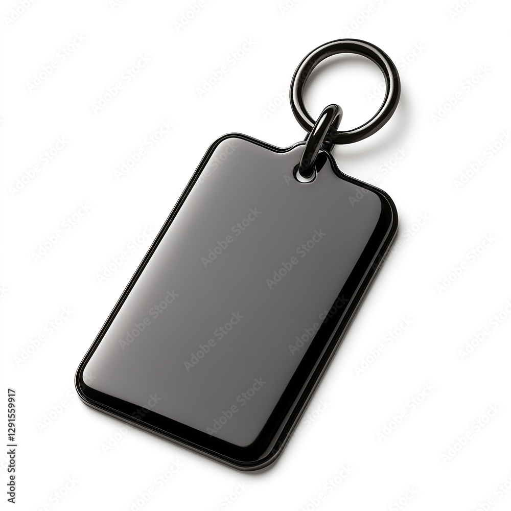 Fototapeta premium sleek black rectangular tag with rounded corners and metal ring