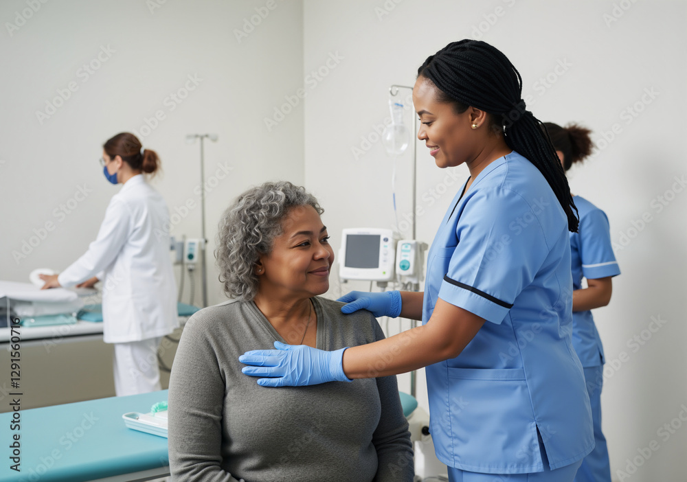 Nurse provides comfort and support to an elderly patient in a hospital room Nurse provides comfort and support to an elderly patient in a hospital room