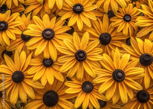 Close-up of vibrant yellow coneflowers in full bloom.